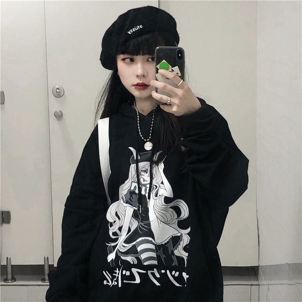 Black Harajuku Anime Girl Sweatshirt yc23733