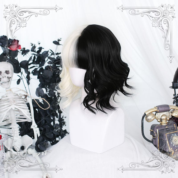 Lolita White + Black Short Curly Wig YC24307