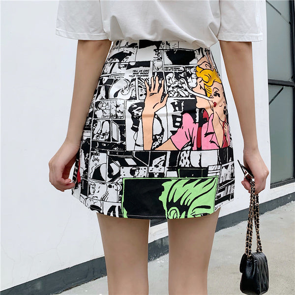 Anime graffiti high waist skirt YC23535
