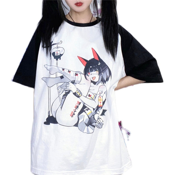 Cartoon anime print T-shirt YC24210