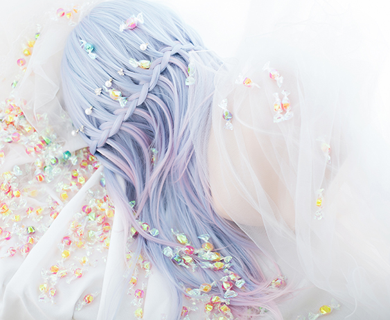 Harajuku Lolita blue pink cos mixed color wig YC20146