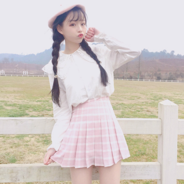Lolita high waist plaid skirt   YC21398
