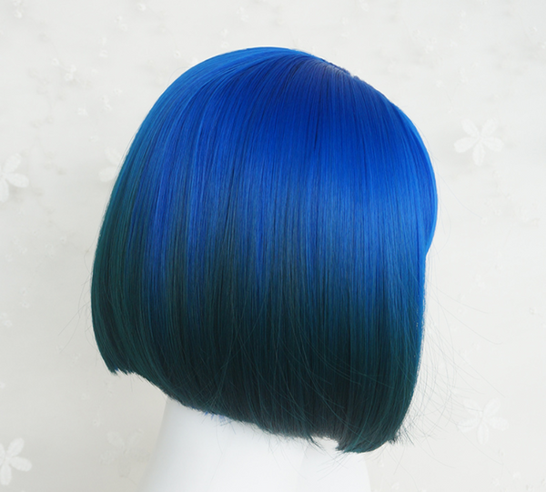 Lolita bobo head air bangs blue gradient green wig    YC21499