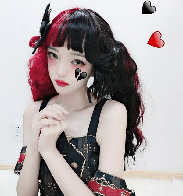Lolita red black wool roll wig YC21511