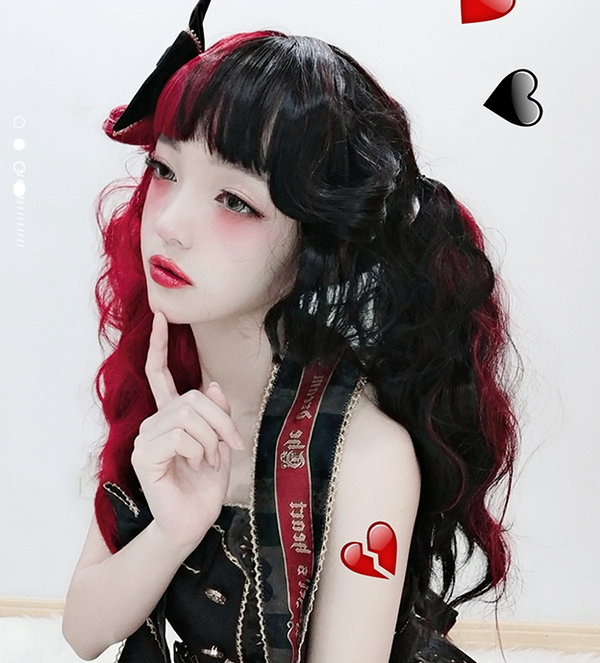 Lolita red black wool roll wig YC21511