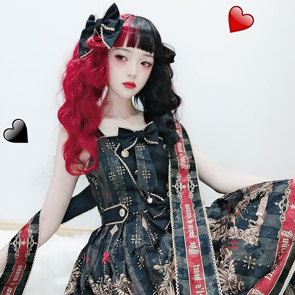 Lolita red black wool roll wig YC21511
