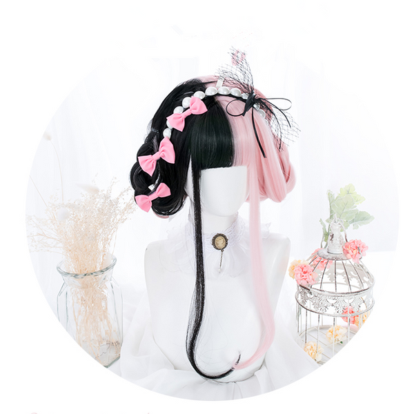 Lolita black pink stitching wig YC21571