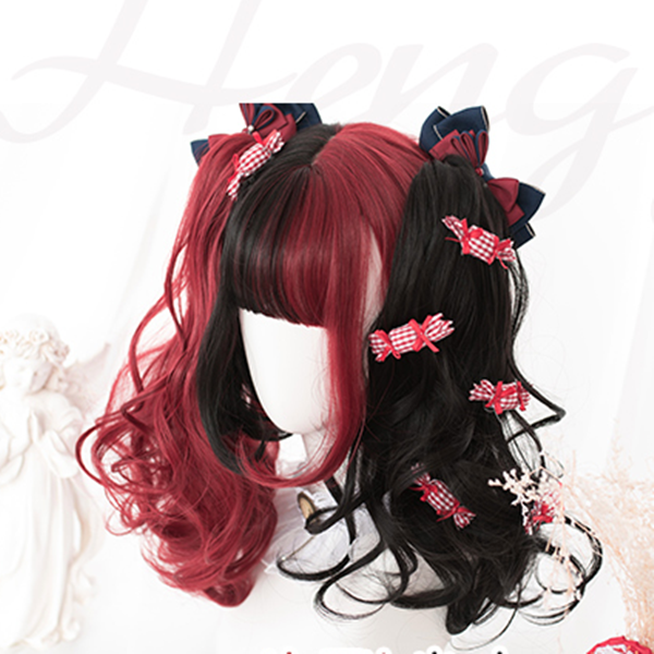 Lolita black red stitching wig + pony tail YC21608