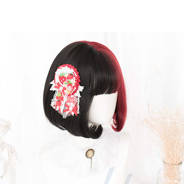 Lolita black red stitching wig + pony tail YC21608