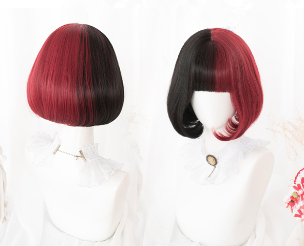 Lolita black red stitching wig + pony tail YC21608