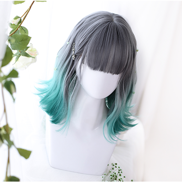Harajuku gray-green gradient wig YC21658