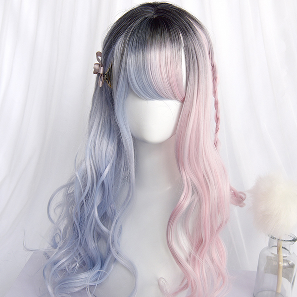 Lolita blue pink stitching wig YC21665