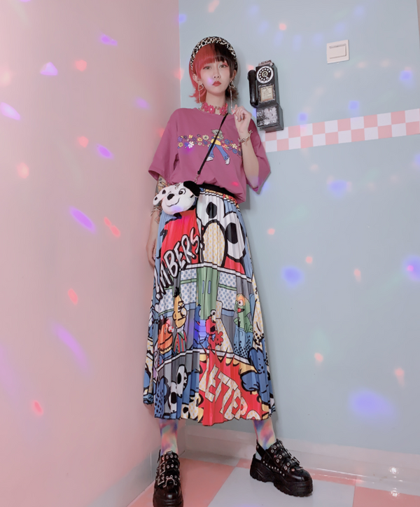 Harajuku Cartoon Pleated Skirt YC21772