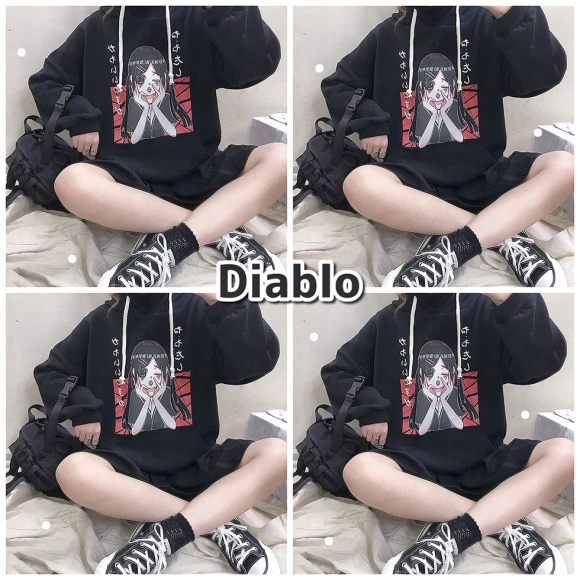 Diablo hooded plus velvet sweater YC21940