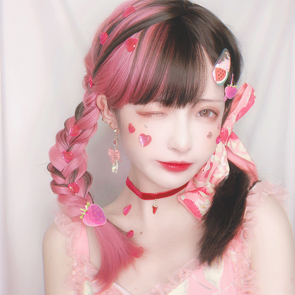 lolita pink black wig yc22626