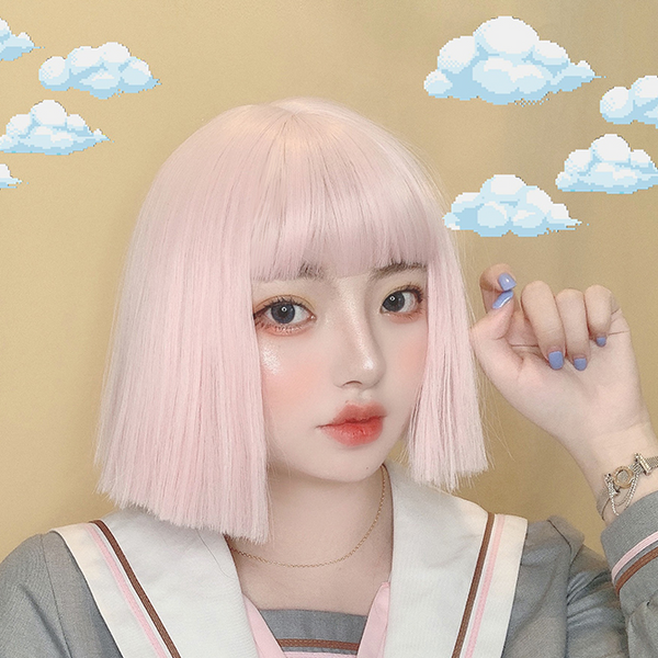 Lolita yellow/green/pink straight short hair wig yc22716