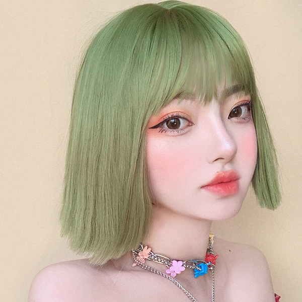 Lolita yellow/green/pink straight short hair wig yc22716
