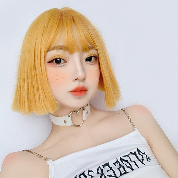 Lolita yellow/green/pink straight short hair wig yc22716