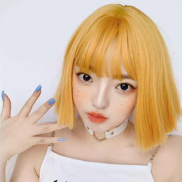 Lolita yellow/green/pink straight short hair wig yc22716