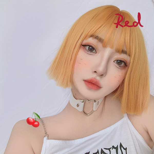 Lolita yellow/green/pink straight short hair wig yc22716