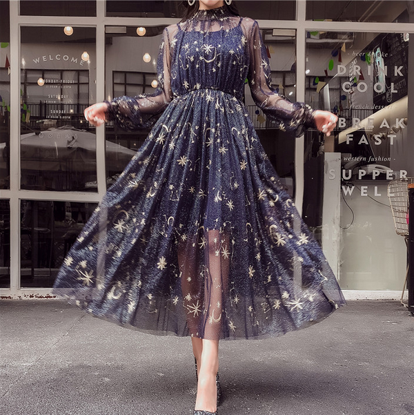 Starry long sleeve dress yc22770