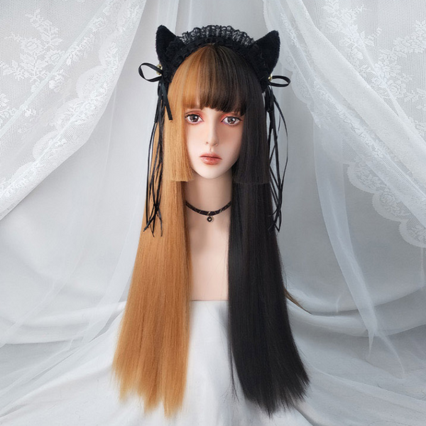 Yellow Black air bangs wig yc22785