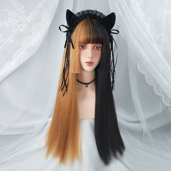 Yellow Black air bangs wig yc22785