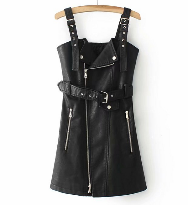 Sexy Sash Zipper Leather Dress yc22789