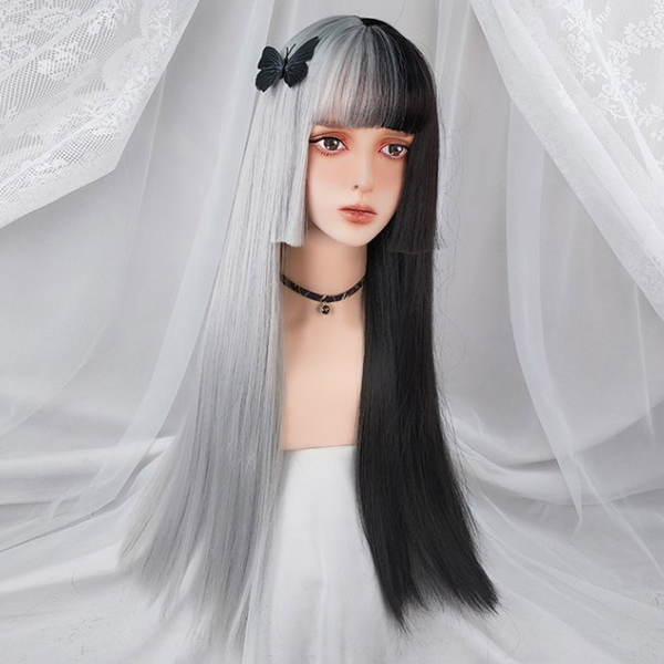Lolita White Black Air Bangs Wig yc22808
