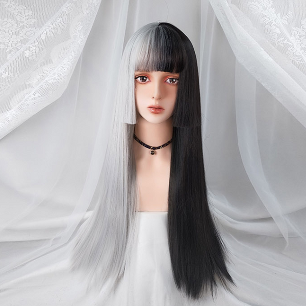 Lolita White Black Air Bangs Wig yc22808