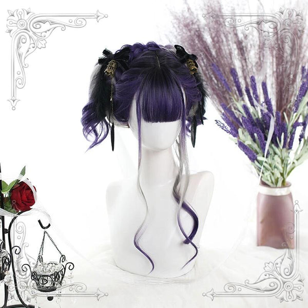Lolita purple gray gradient curly wig  yc22830