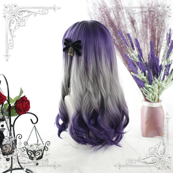 Lolita purple gray gradient curly wig  yc22830