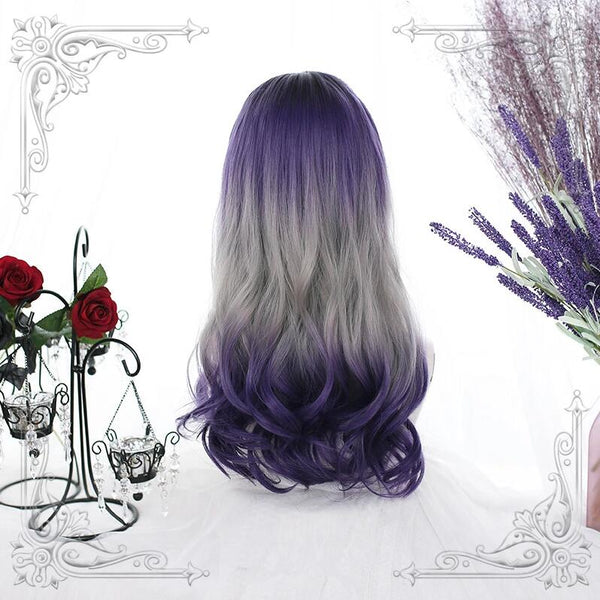 Lolita purple gray gradient curly wig  yc22830