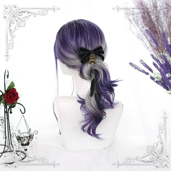 Lolita purple gray gradient curly wig  yc22830