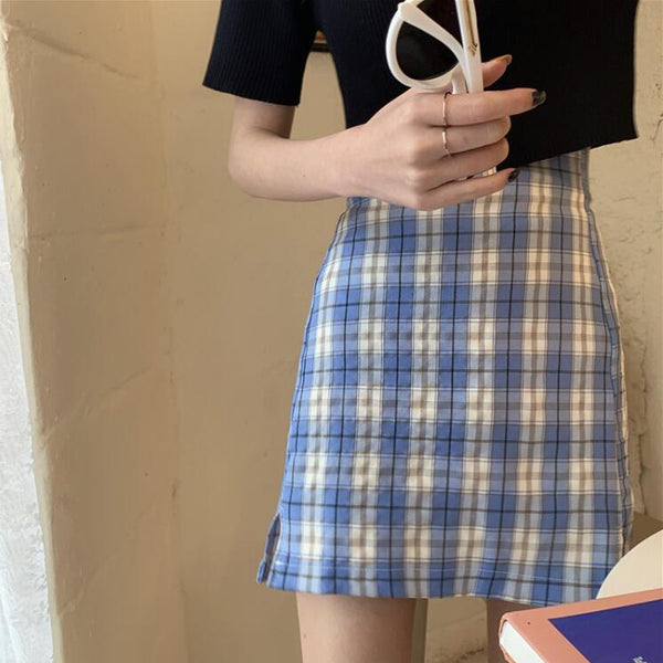 Retro plaid A-line skirt yc22929