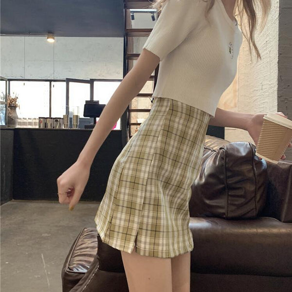 Retro plaid A-line skirt yc22929