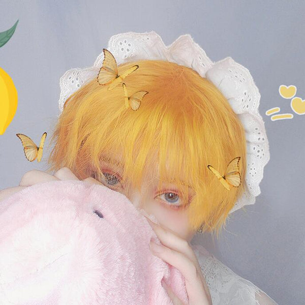 Harajuku Lemon Yellow Short Curly Wig YC23539