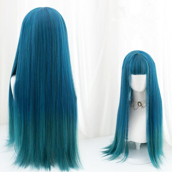 Lolita blue long straight curly wig yc23740