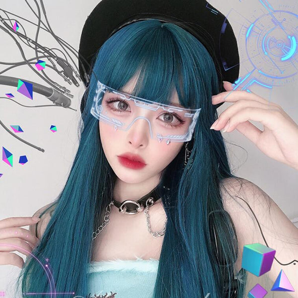 Lolita blue long straight curly wig yc23740