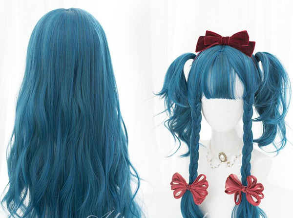 Lolita blue long straight curly wig yc23740