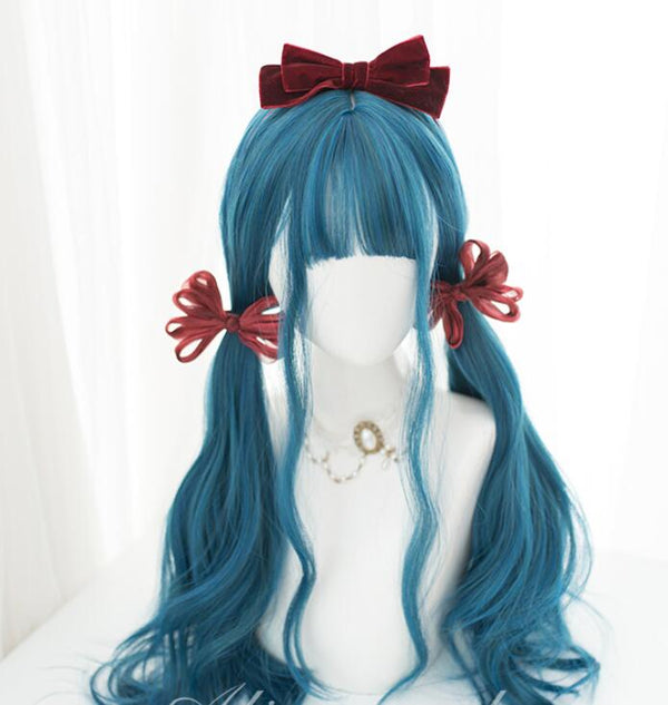 Lolita blue long straight curly wig yc23740