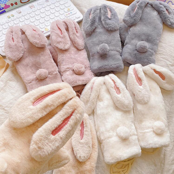 Rabbit ears thick plush gloves yc23770