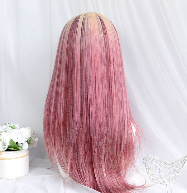 lolita yellow pink gradient curly wig yc23859