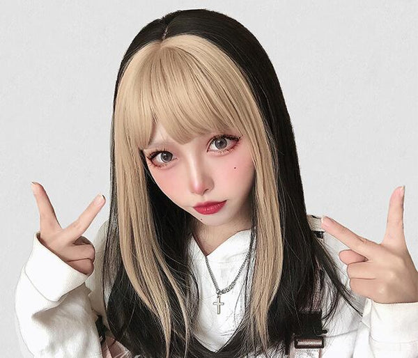 lolita black blonde wig YC23916