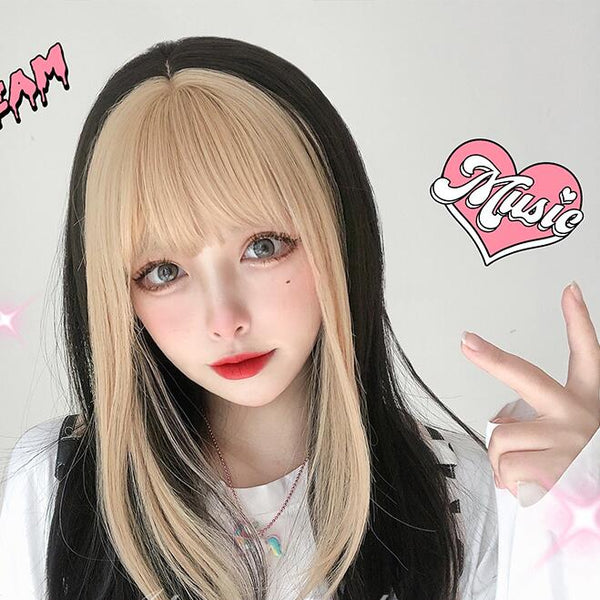 lolita black blonde wig YC23916