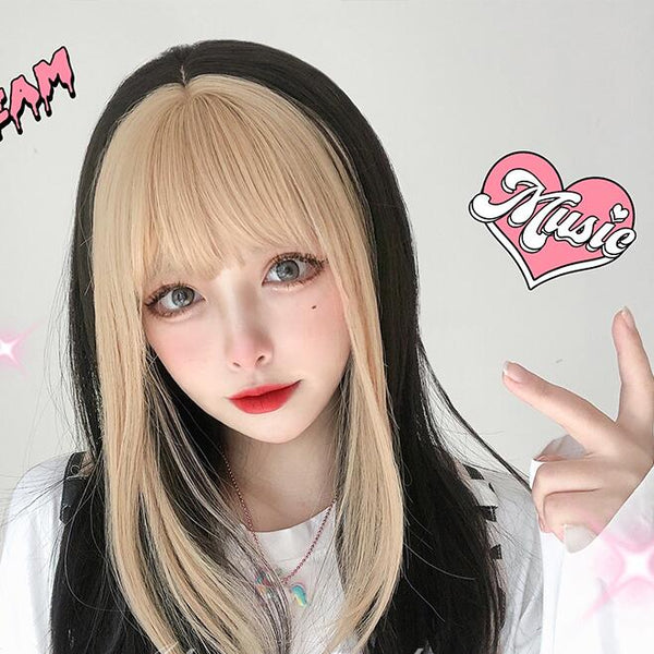 lolita black blonde wig YC23916