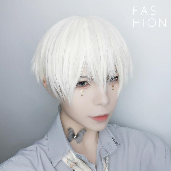 Harajuku male short white wig YC23957