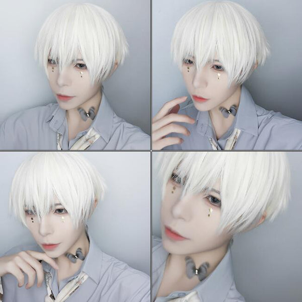 Harajuku male short white wig YC23957