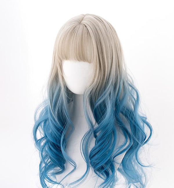 Lolita Silver Gray Blue Curly Wig  YC24004