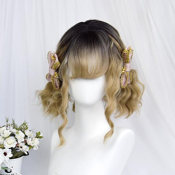 Lolita Apricot Black Curly Wig YC24070